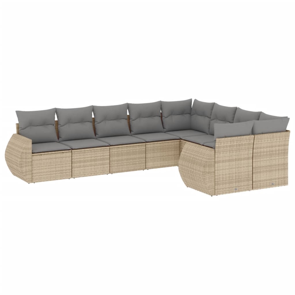 sofasæt til haven 9 dele med hynder polyrattan beige
