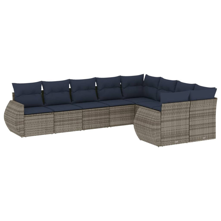 havesofasæt med 9 dele og hynder grå polyrattan