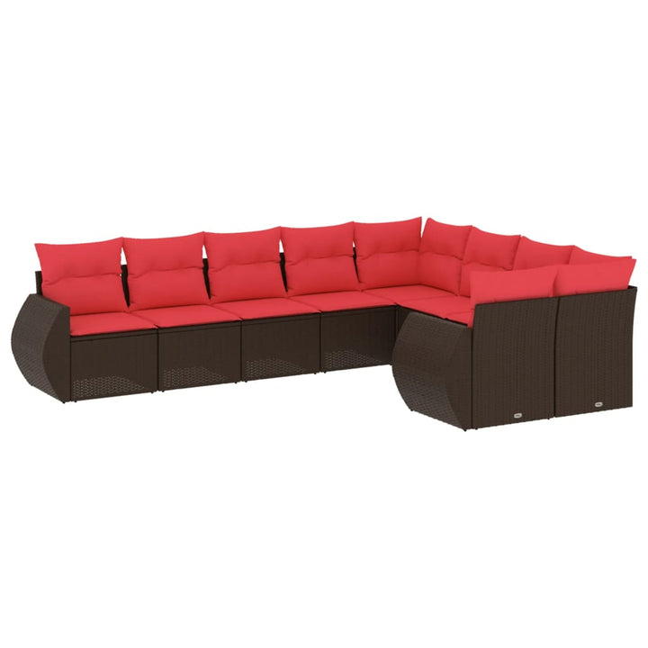havesofasæt med 9 dele og hynder brun polyrattan