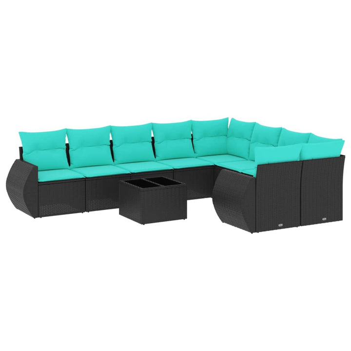 havesofasæt med 10 hynder sort polyrattan
