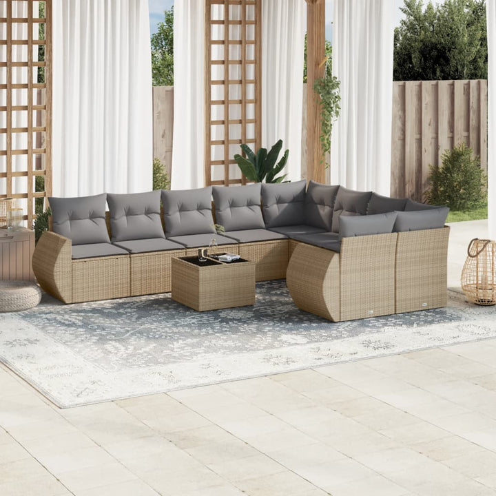 sofasæt til haven 10 dele med hynder polyrattan beige