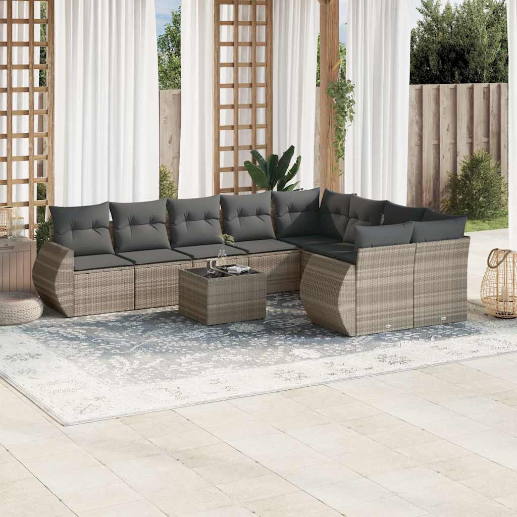 sofasæt til haven 10 dele med hynder polyrattan lysegrå