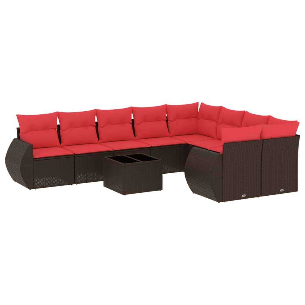 havesofasæt med 10 hynder brun polyrattan
