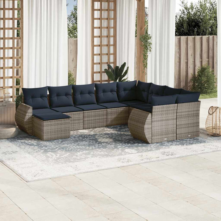 havesofasæt med 10 dele og hynder grå polyrattan