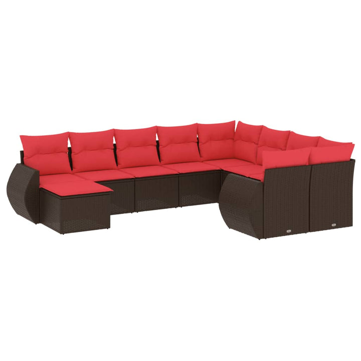 havesofasæt med 10 hynder brun polyrattan