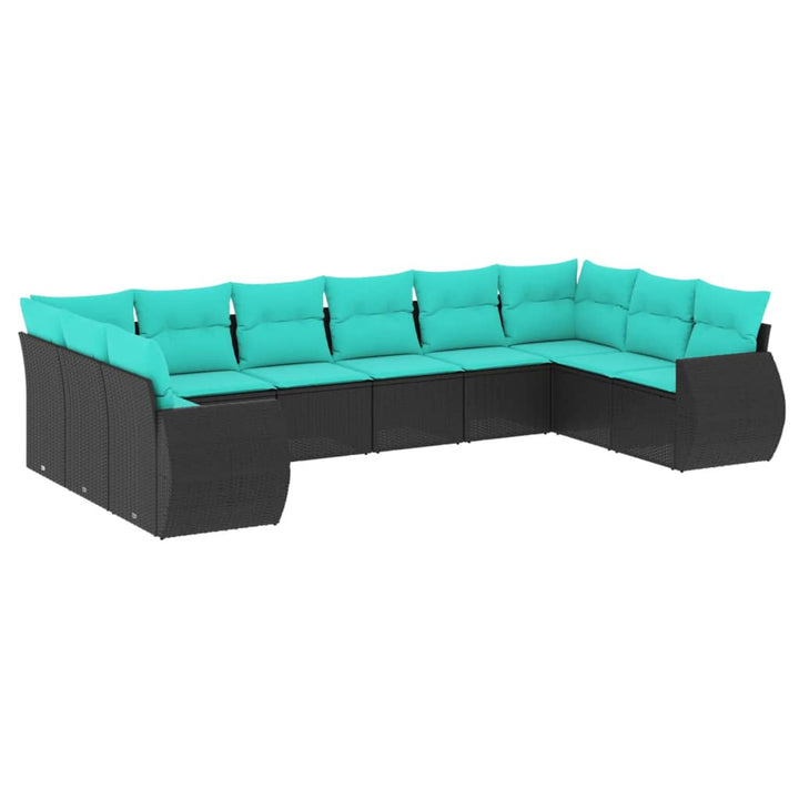 havesofasæt med 10 hynder sort polyrattan