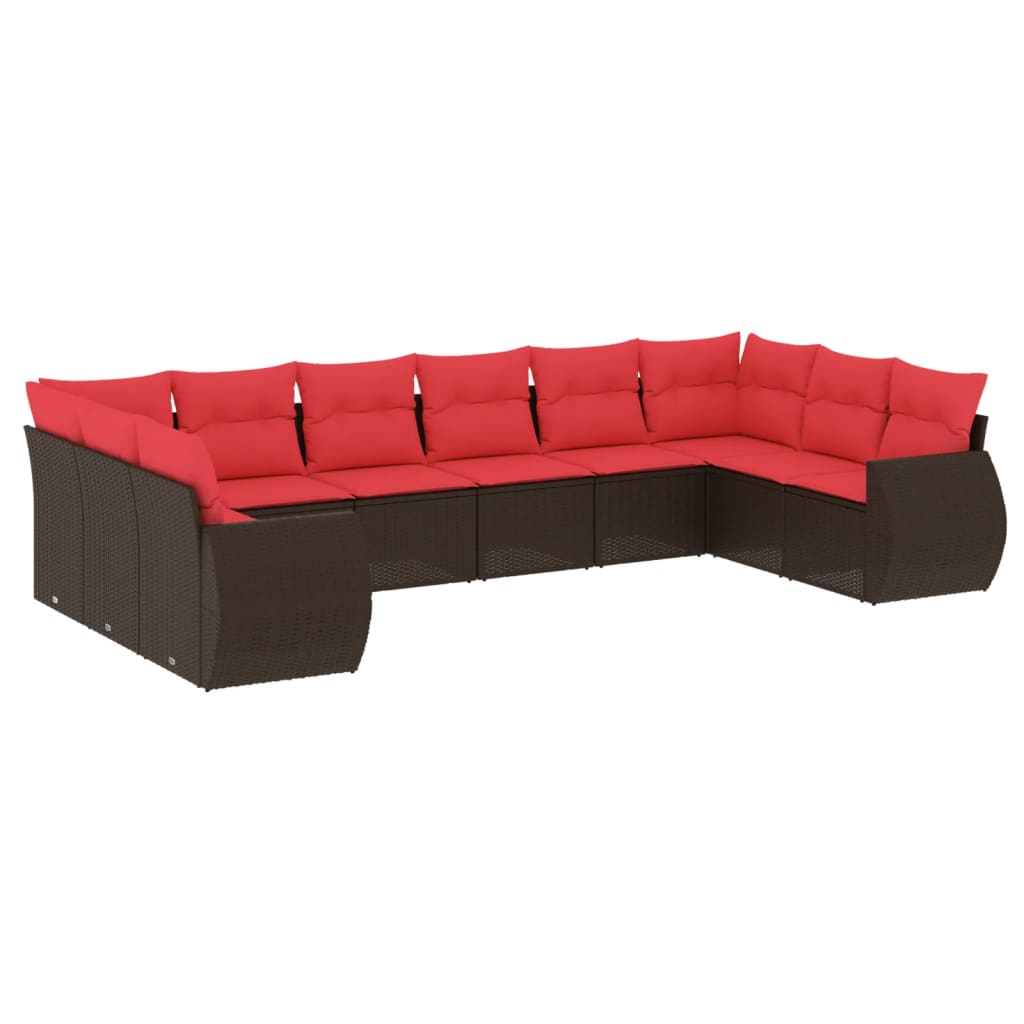 havesofasæt med 10 hynder brun polyrattan