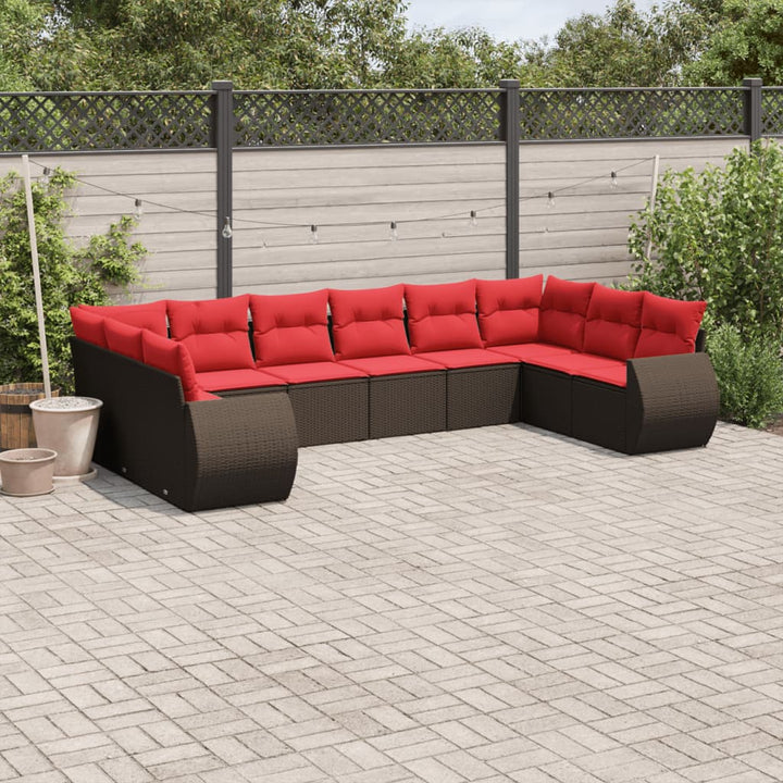 havesofasæt med 10 hynder brun polyrattan