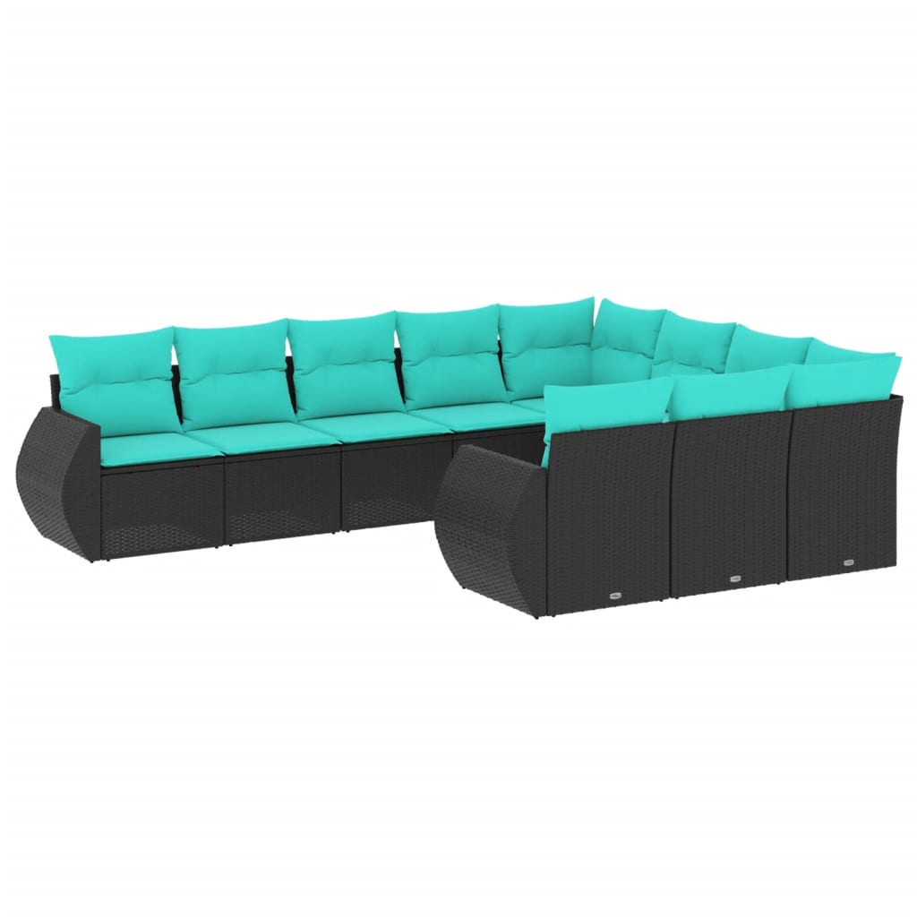 havesofasæt med 10 hynder sort polyrattan
