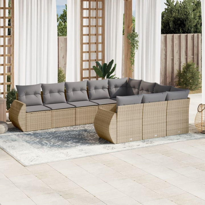 sofasæt til haven 10 dele med hynder polyrattan beige