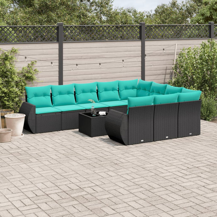 11-delt havesofasæt med hynder sort polyrattan