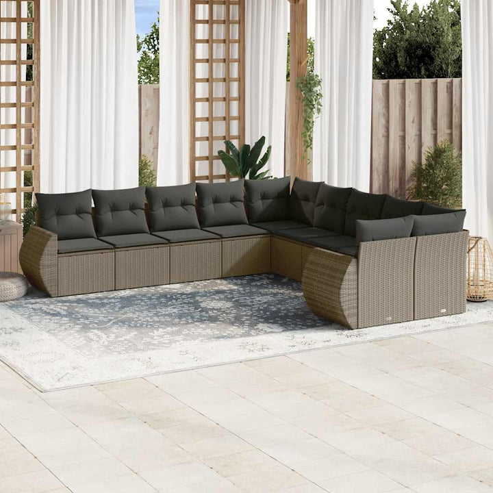 sofasæt til haven 10 dele med hynder polyrattan lysegrå