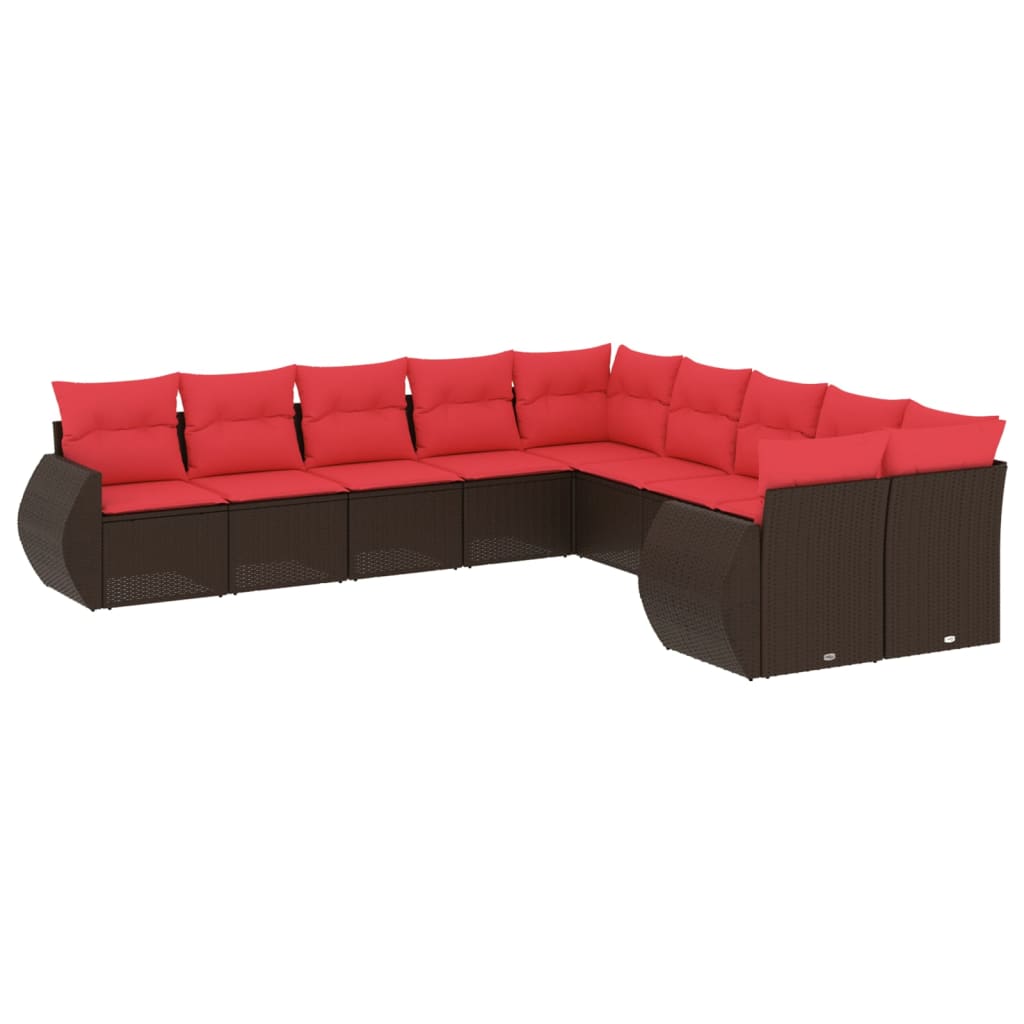 havesofasæt med 10 hynder brun polyrattan