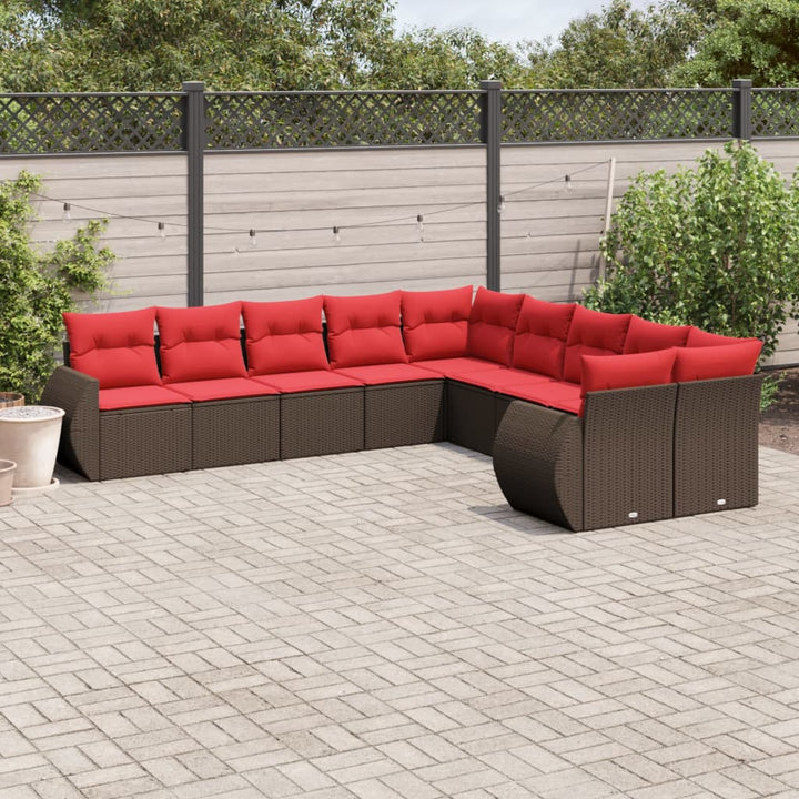 havesofasæt med 10 hynder brun polyrattan