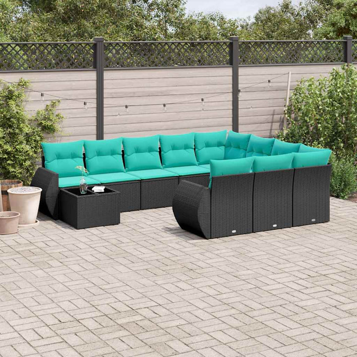 11-delt havesofasæt med hynder sort polyrattan