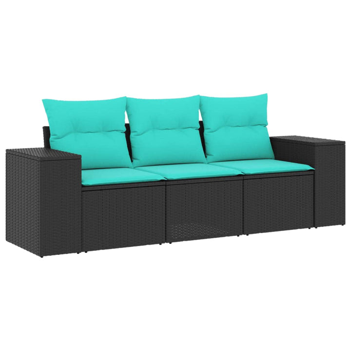 havesofasæt 3 dele med hynder sort polyrattan