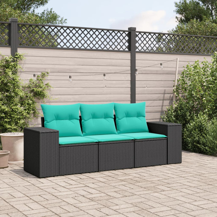 havesofasæt 3 dele med hynder sort polyrattan