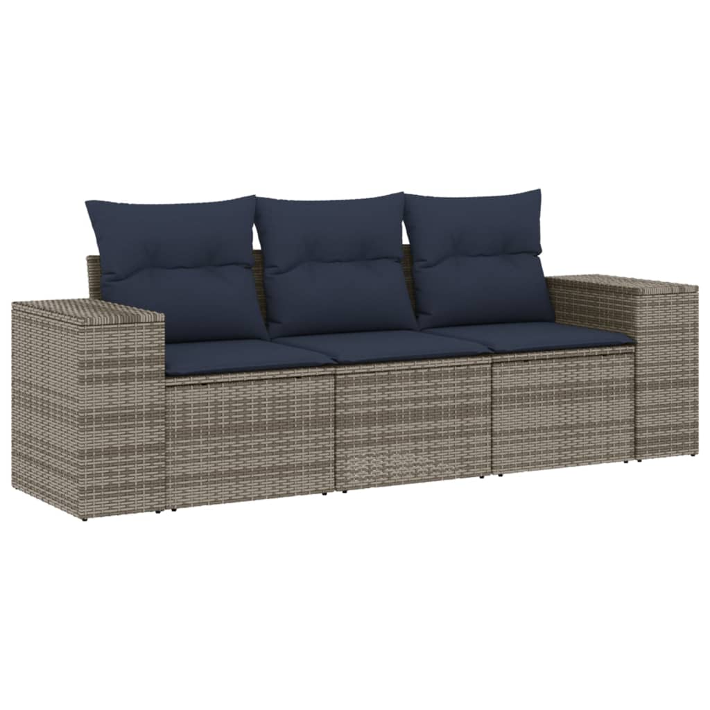 havesofasæt 3 dele med hynder grå polyrattan