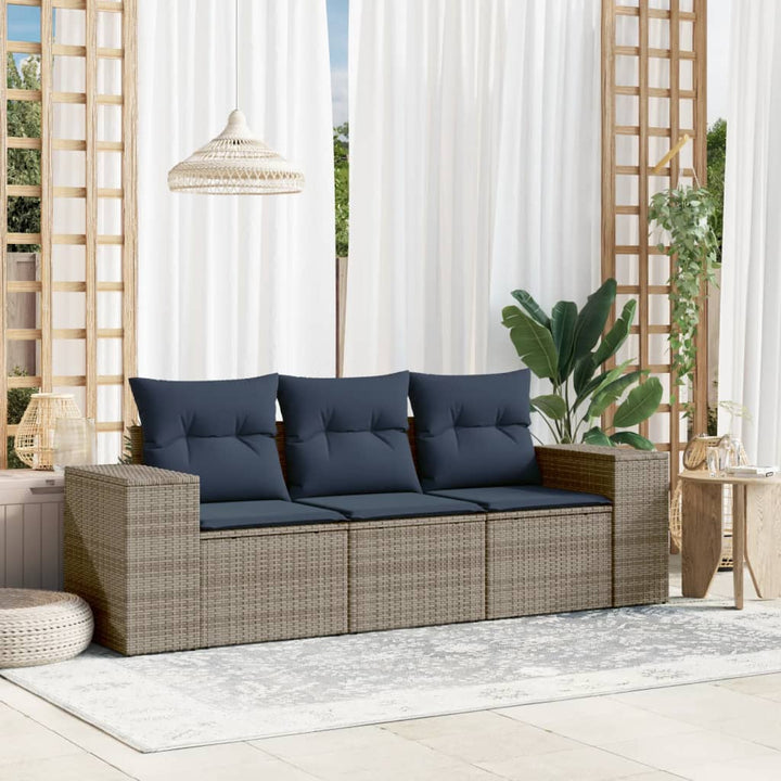 havesofasæt 3 dele med hynder grå polyrattan