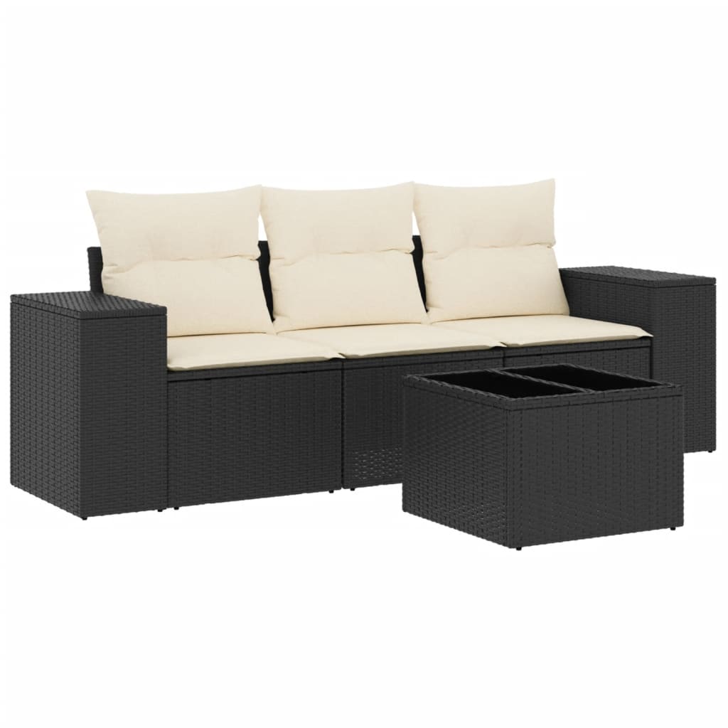 sofasæt til haven 4 dele med hynder polyrattan sort