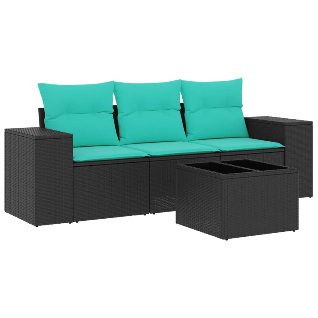 havesofasæt med 4 dele og hynder sort polyrattan