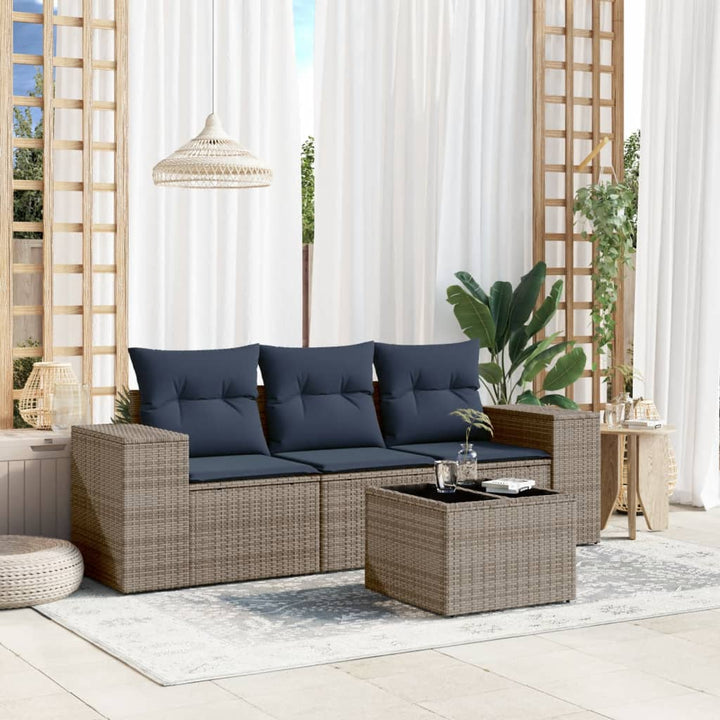 havesofasæt med 4 dele og hynder grå polyrattan