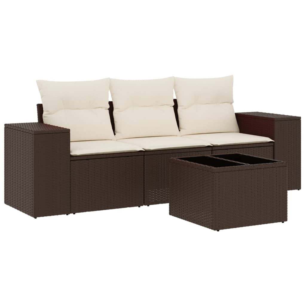 sofasæt til haven 4 dele med hynder polyrattan brun