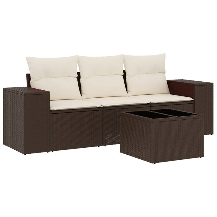 sofasæt til haven 4 dele med hynder polyrattan brun