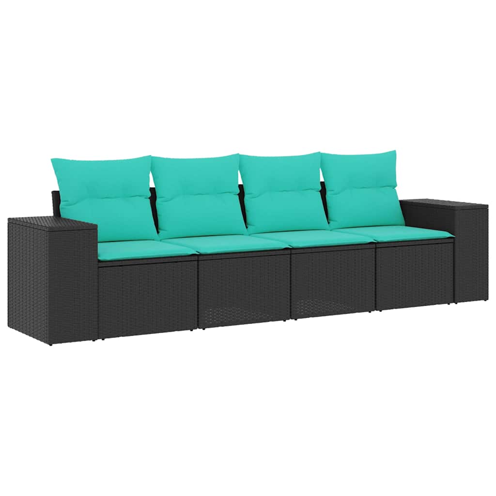 havesofasæt med 4 dele og hynder sort polyrattan