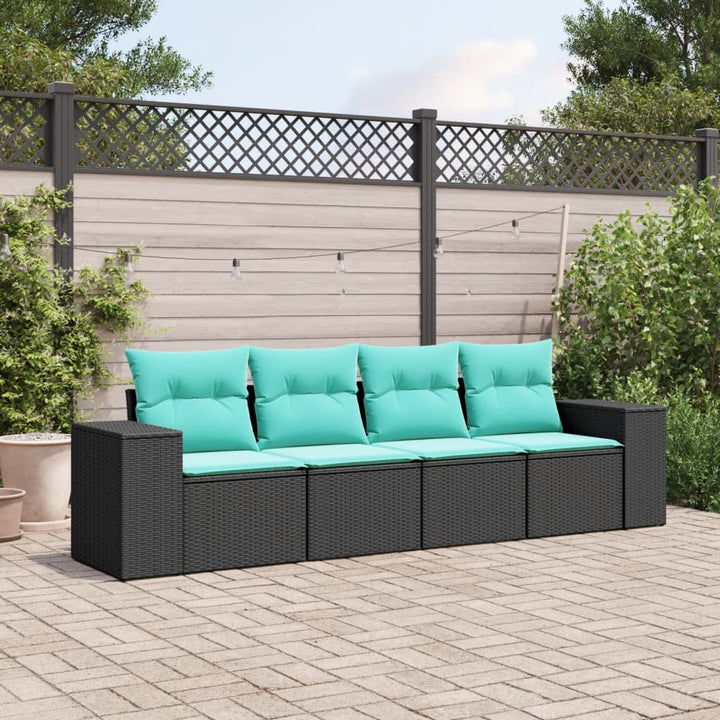 havesofasæt med 4 dele og hynder sort polyrattan