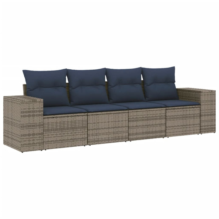 havesofasæt med 4 dele og hynder grå polyrattan