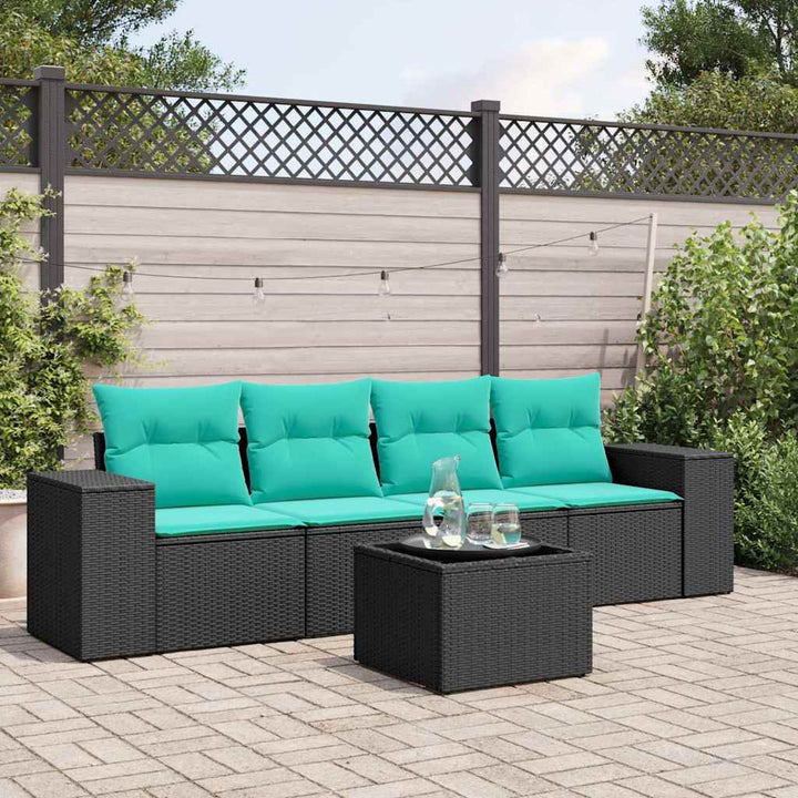 havesofasæt med 5 dele og hynder sort polyrattan