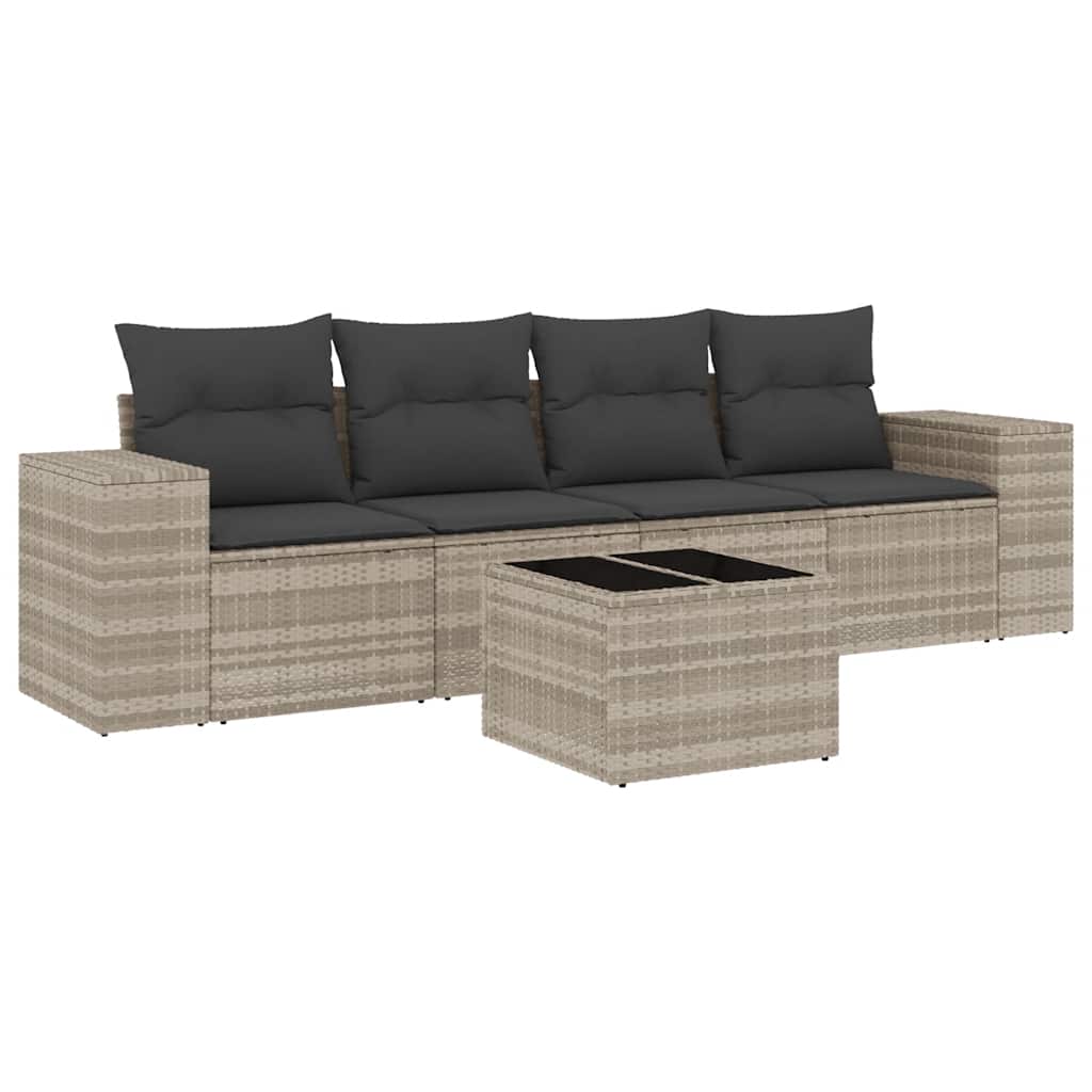 sofasæt 5 dele med hynder polyrattan lysegrå