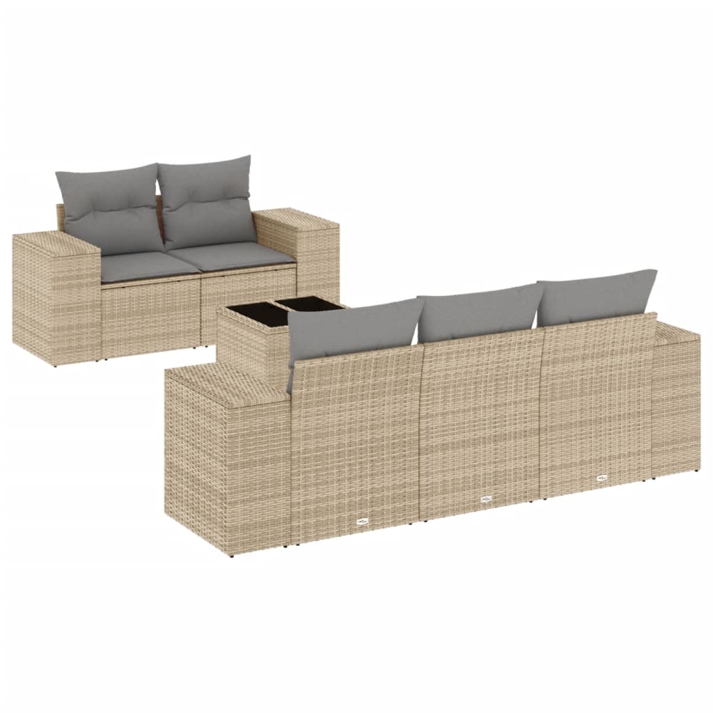 sofasæt til haven 6 dele med hynder polyrattan beige