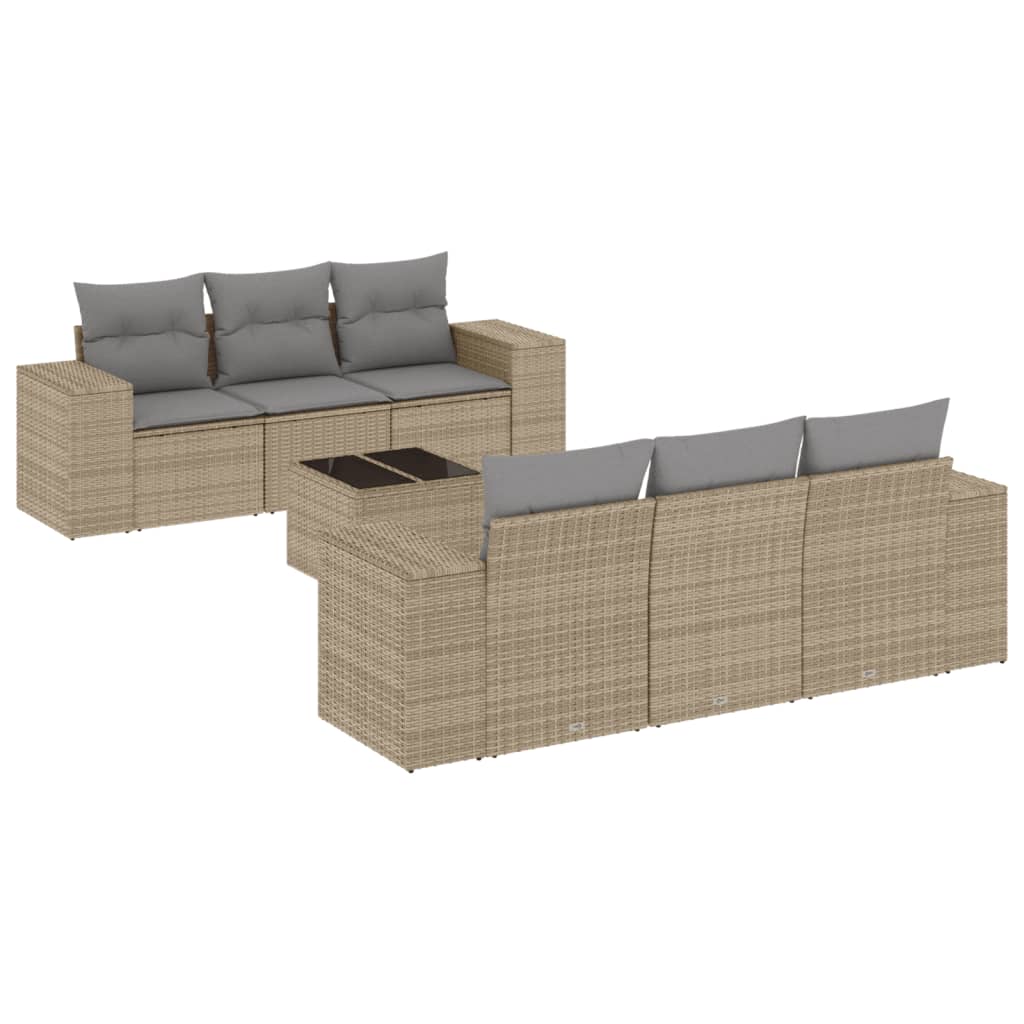 sofasæt til haven 7 dele med hynder polyrattan beige