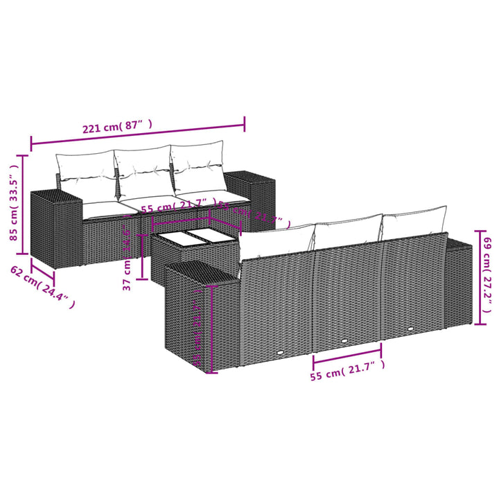 sofasæt til haven 7 dele med hynder polyrattan beige