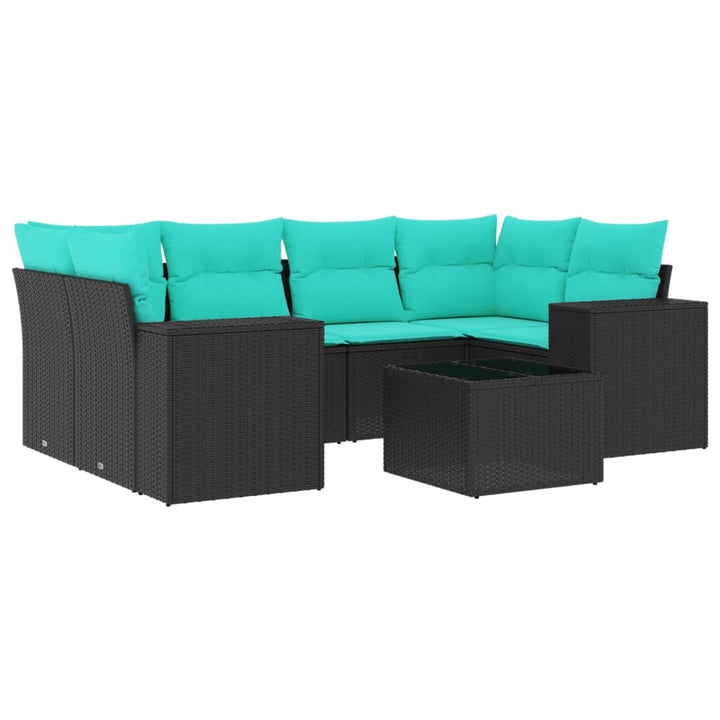 havesofasæt med 7 hynder sort polyrattan