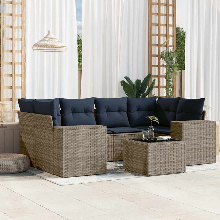 havesofasæt med 7 dele og hynder grå polyrattan