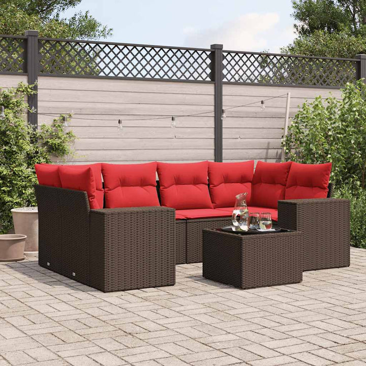 havesofasæt med 7 hynder brun polyrattan