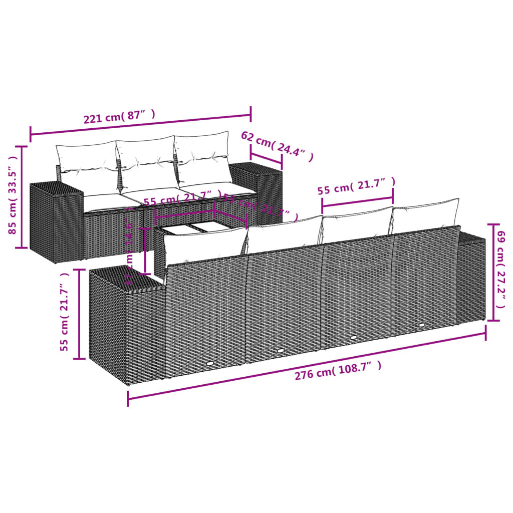 sofasæt til haven 8 dele med hynder polyrattan sort