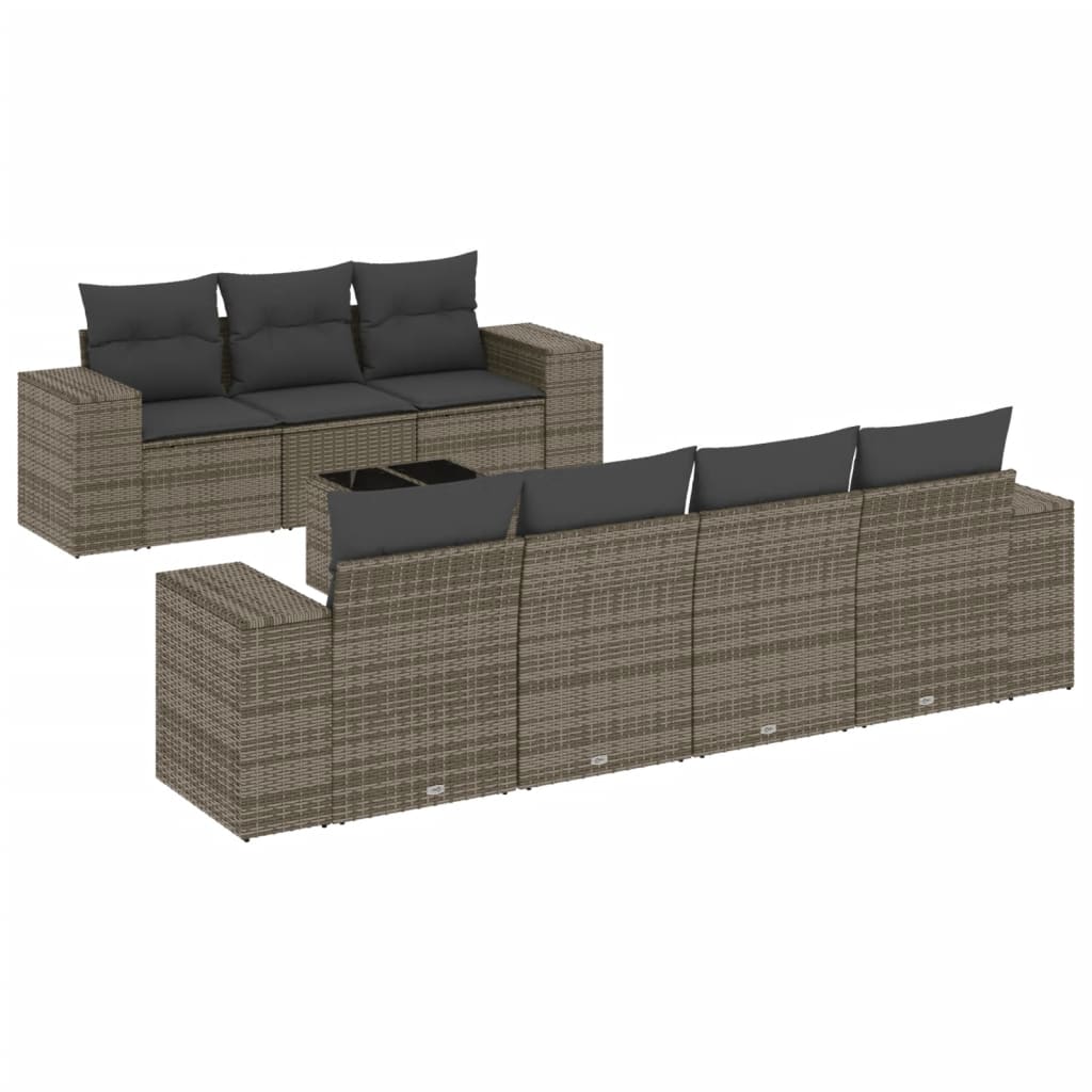 sofasæt til haven 8 dele med hynder polyrattan grå
