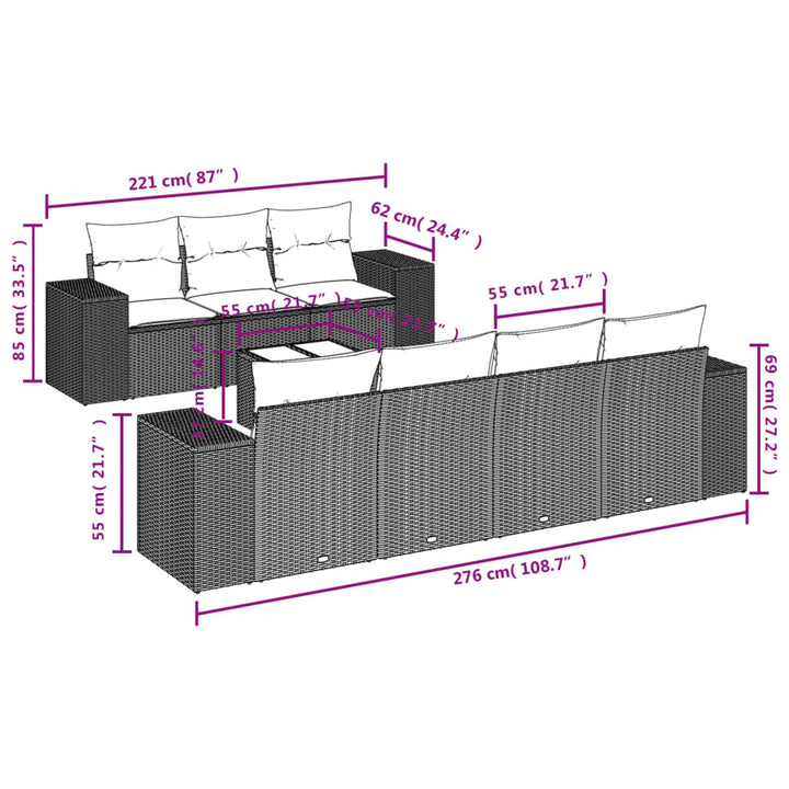 sofasæt til haven 8 dele med hynder polyrattan grå