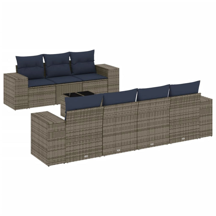 havesofasæt med 8 hynder grå polyrattan