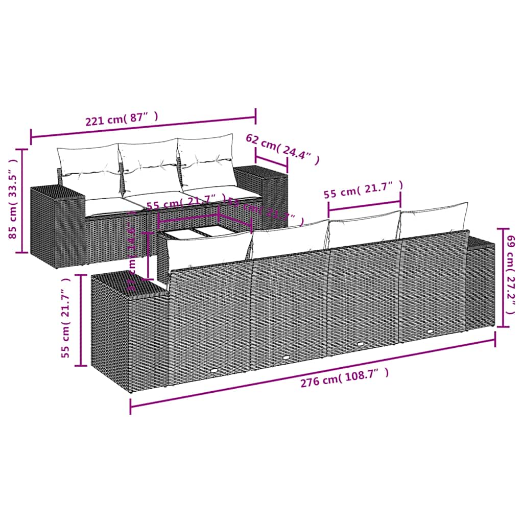 havesofasæt med 8 hynder grå polyrattan
