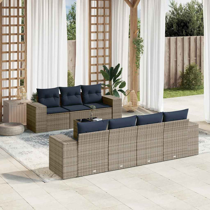 havesofasæt med 8 hynder grå polyrattan