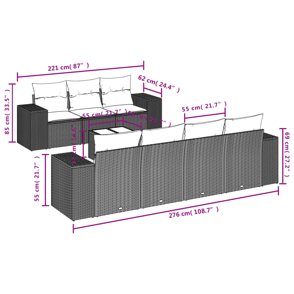 sofasæt til haven 8 dele med hynder polyrattan brun