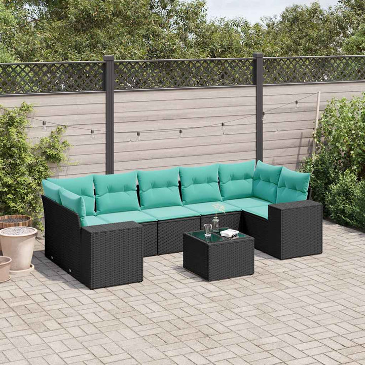8-delt havesofasæt med hynder sort polyrattan