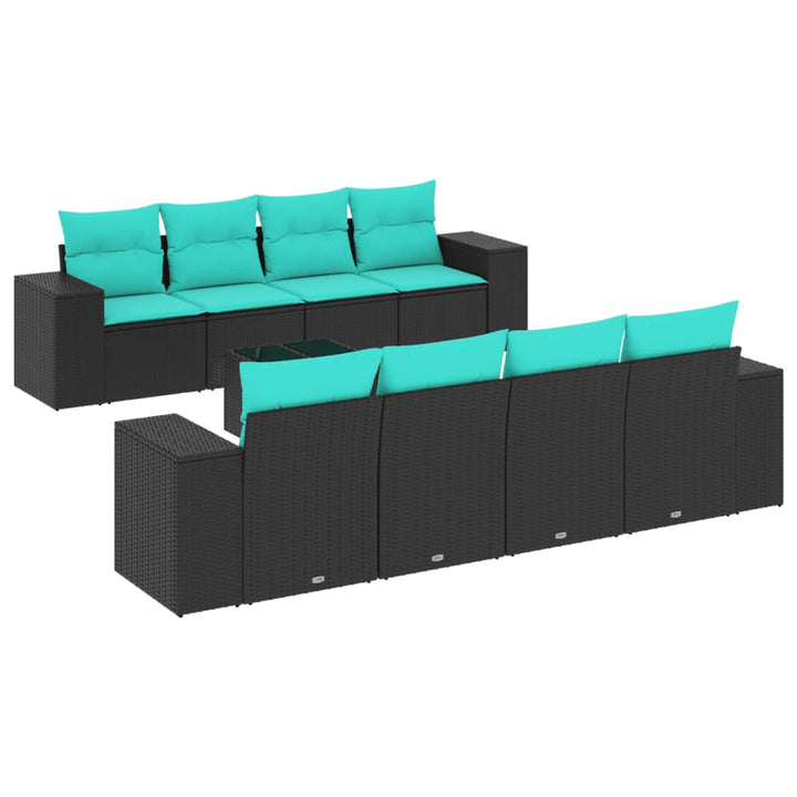havesofasæt med 9 dele og hynder sort polyrattan