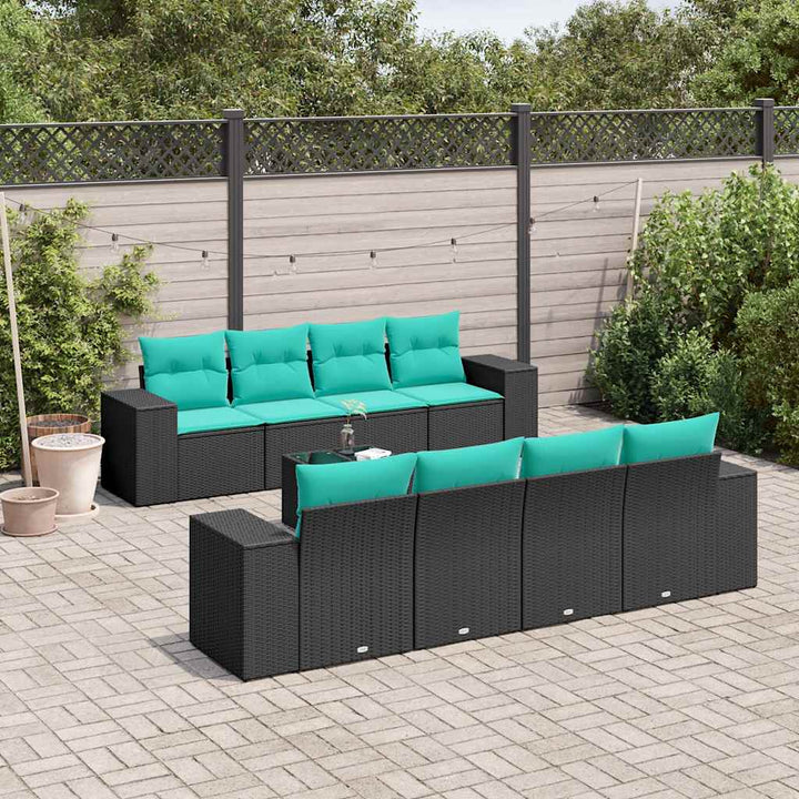 havesofasæt med 9 dele og hynder sort polyrattan