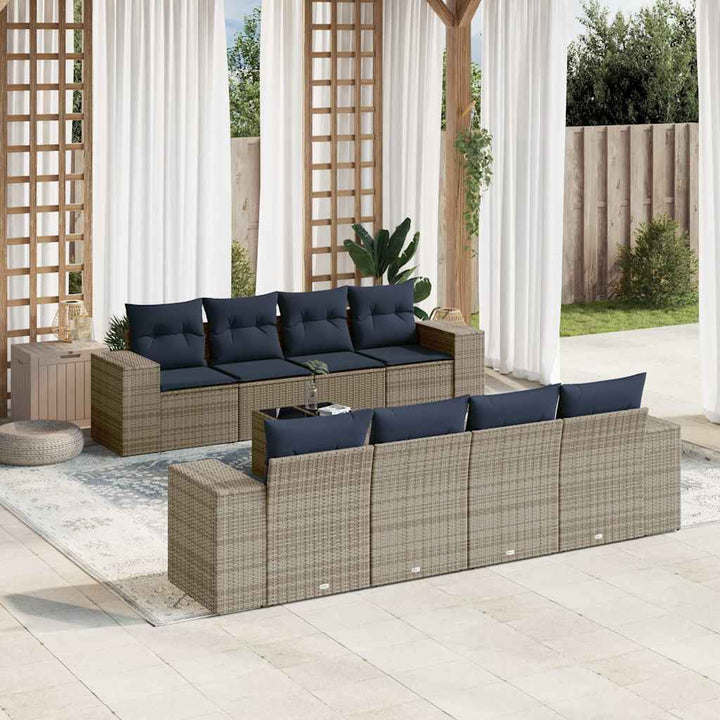havesofasæt med 9 dele og hynder grå polyrattan
